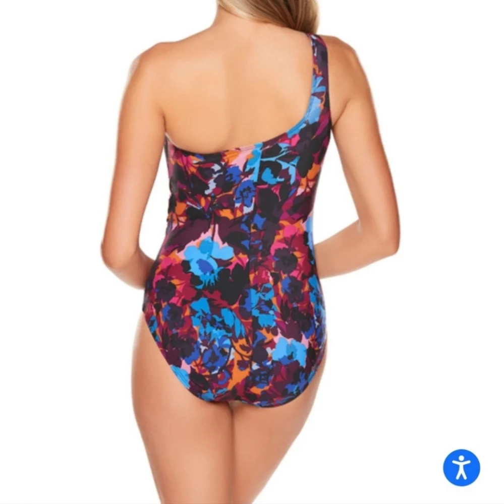 MIRACLESUIT Soltice Gem Abstract Floral One-Shoulder Floral Swimsuit NWT 10